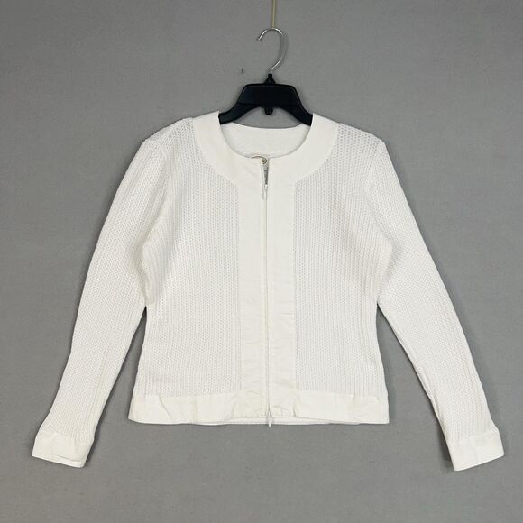 Talbots Jackets & Blazers - Talbots Jacket Womens Medium White Textured Full Zip Sweater Minimalist Capsule